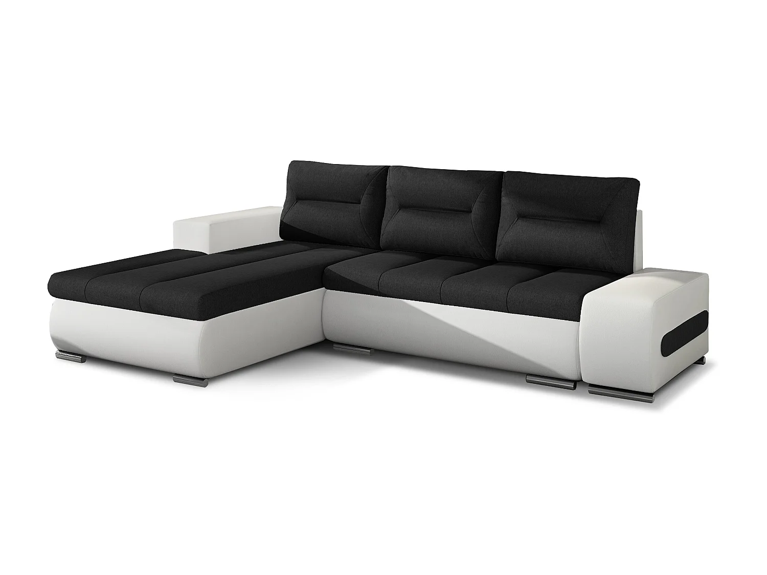 Canapé convertible angle gauche tissu noir et simili blanc Waker 275cm