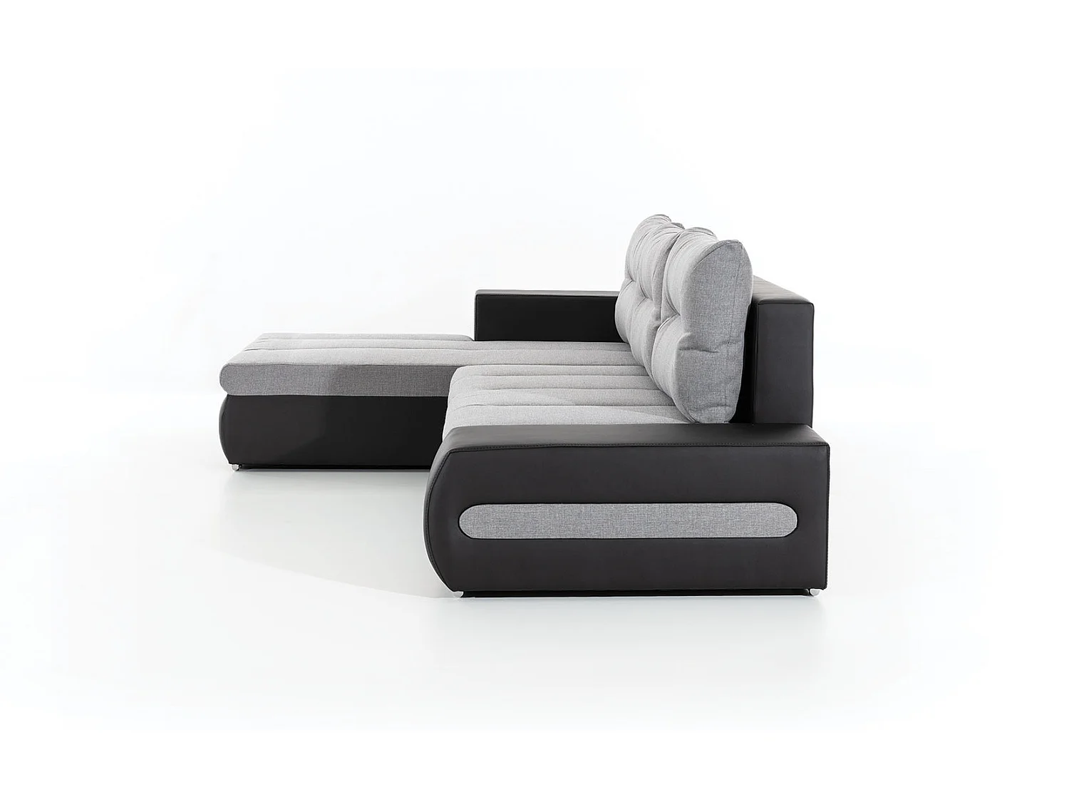 Canapé convertible angle gauche tissu noir et simili blanc Waker 275cm