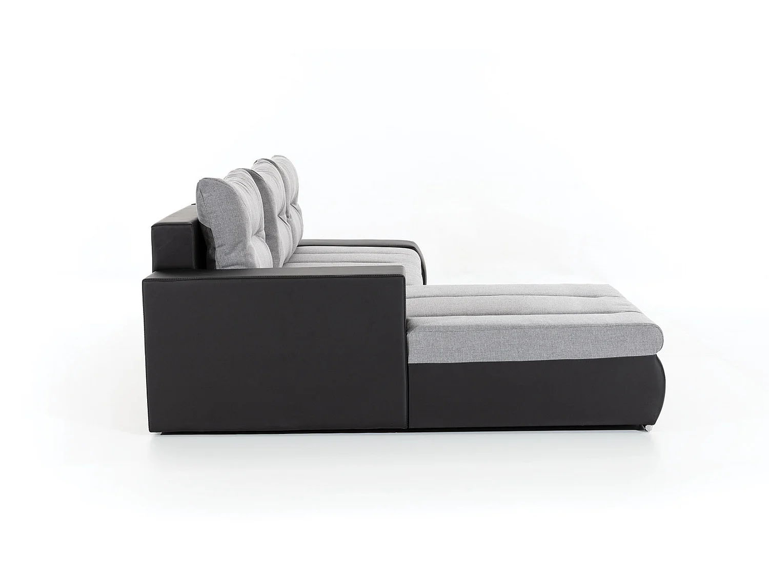 Canapé convertible angle gauche tissu noir et simili blanc Waker 275cm