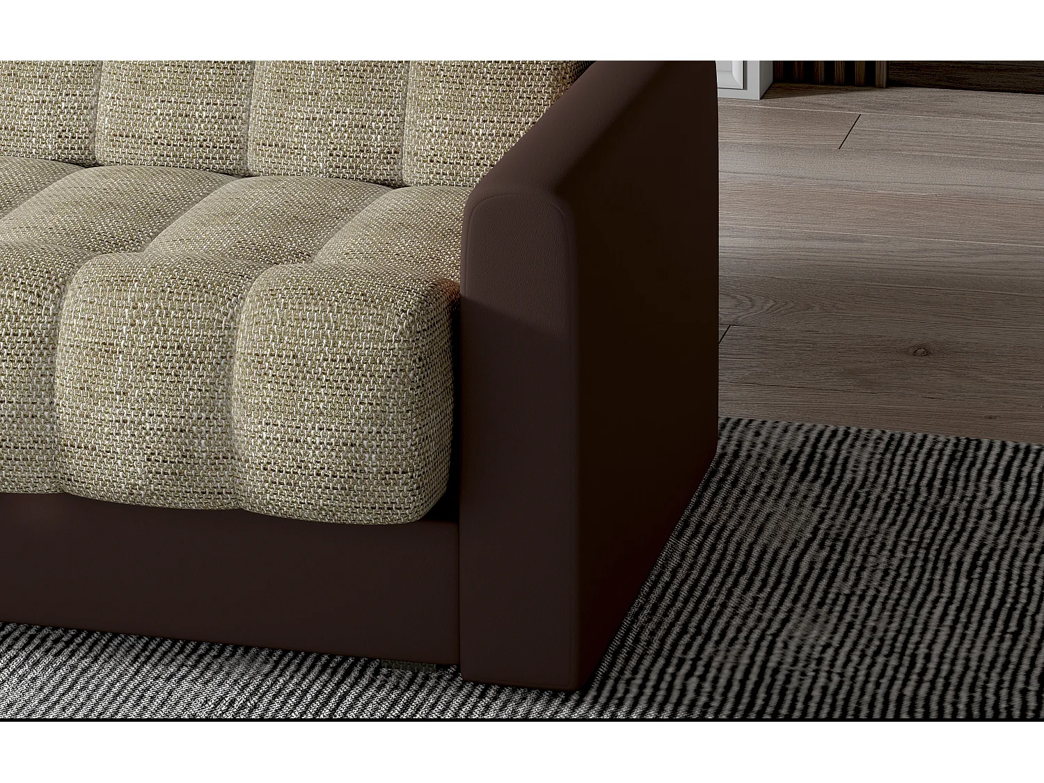 Canapé lit 3 places tissu gris clair et simili cuir noir Barote 210cm