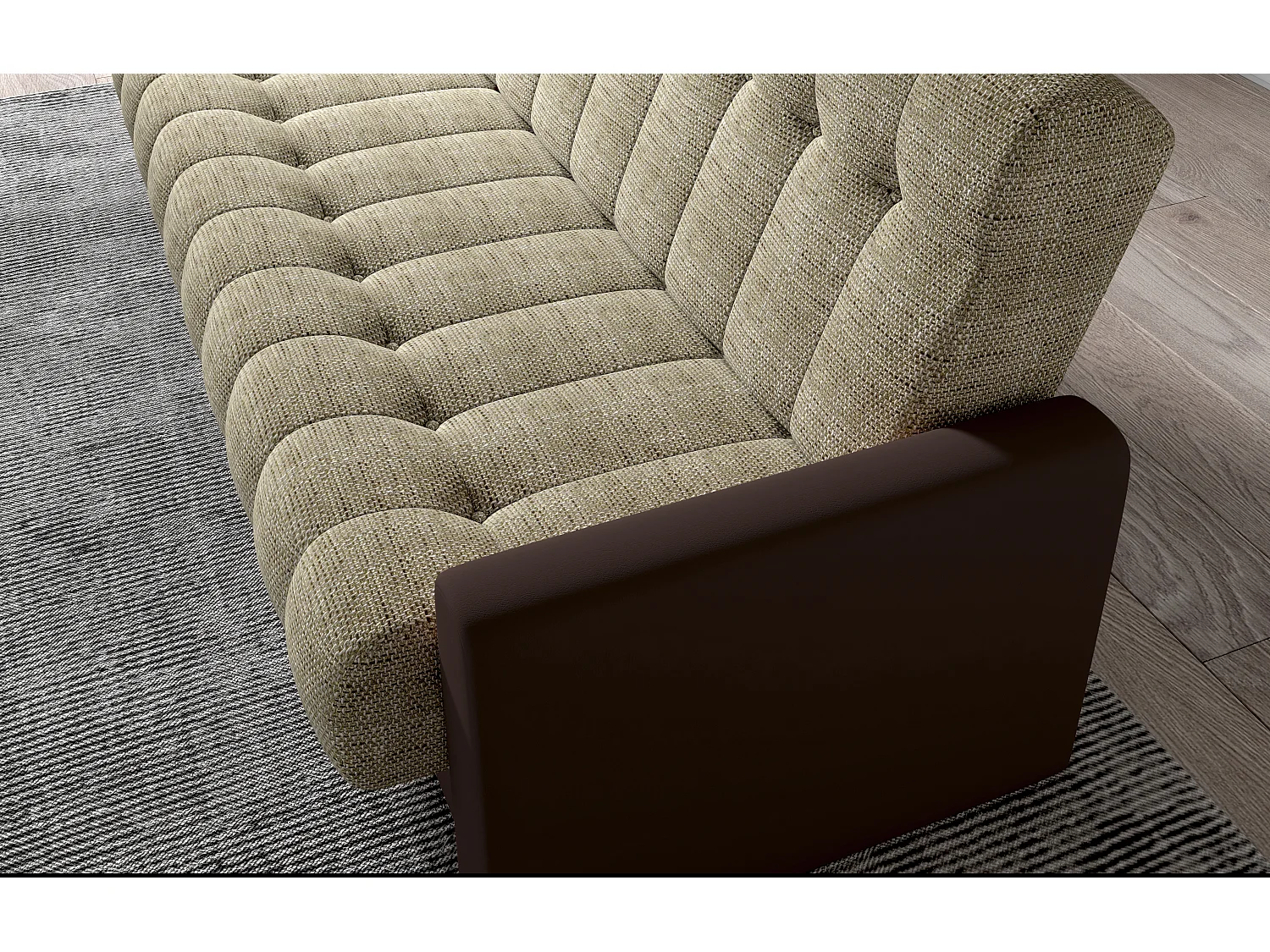 Canapé lit 3 places tissu gris clair et simili cuir noir Barote 210cm