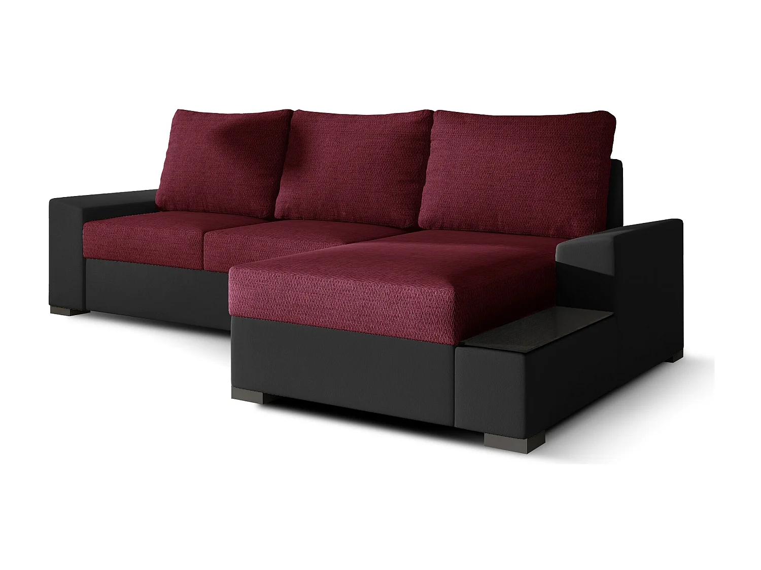 Canapé angle droit convertible tissu bordeaux et simili noir James 245cm