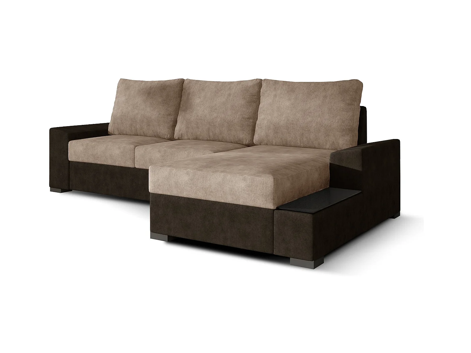 Canapé angle droit convertible tissu doux marron foncé et marron clair James 245cm