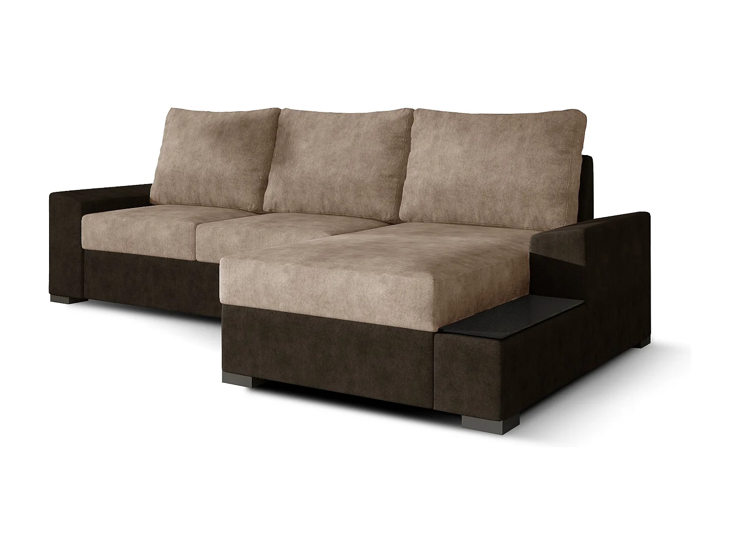 Canapé angle droit convertible tissu doux marron foncé et marron clair James 245cm