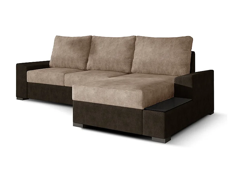 Canapé angle droit convertible tissu doux marron foncé et marron clair James 245cm