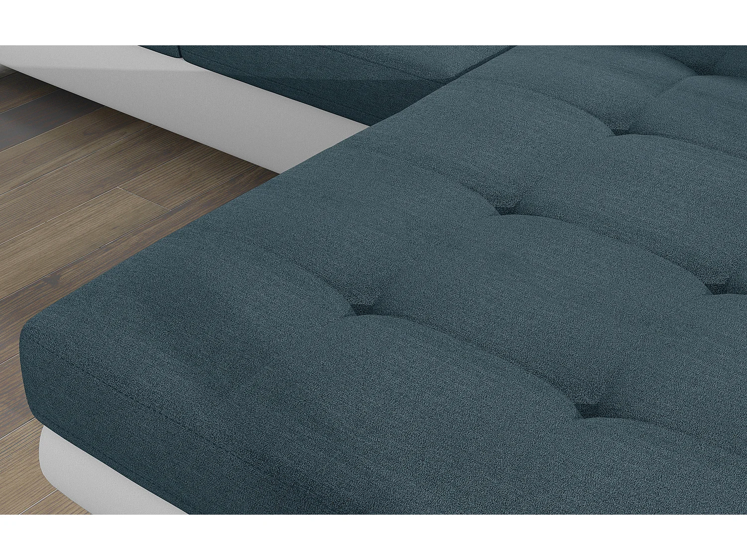 Canapé d'angle convertible Bi matière appuis-tête réglables KALIZO - Coffre et pieds acier chromé-Blanc/Bleu-angle droit