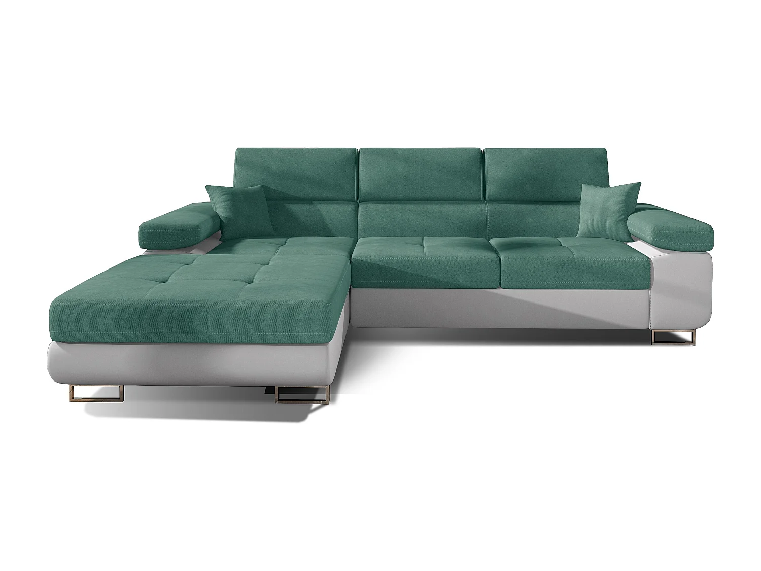 Canapé convertible d'angle gauche tissu vert et simili cuir blanc avec rangement Wile 280cm