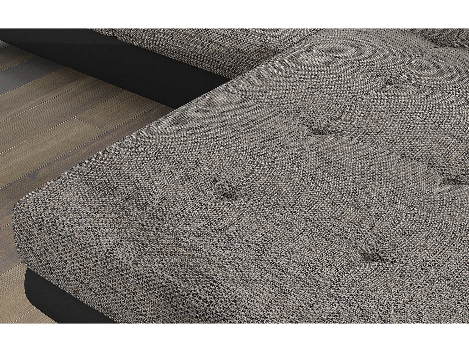 Canapé d'angle convertible Bi matière appuis-tête réglables KALIZO - Coffre et pieds acier chromé-Noir/Gris chiné-angle gauche