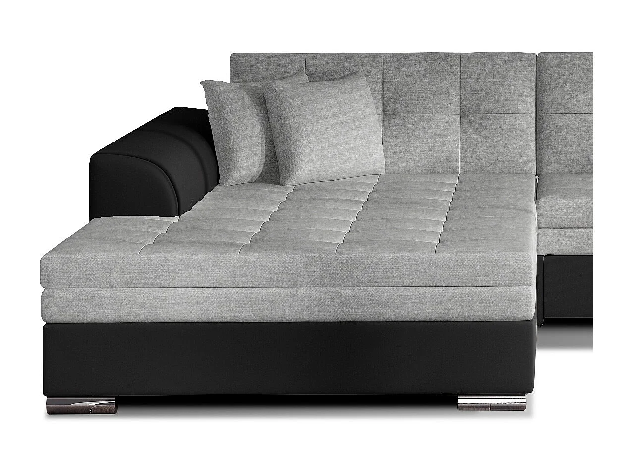 Canapé d'angle gauche convertible 4 places tissu gris clair et simili noir Looka 295cm