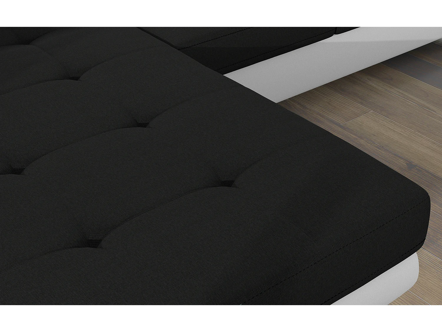 Canapé d'angle convertible Bi matière appuis-tête réglables KALIZO - Coffre et pieds acier chromé-Blanc/Noir-angle gauche