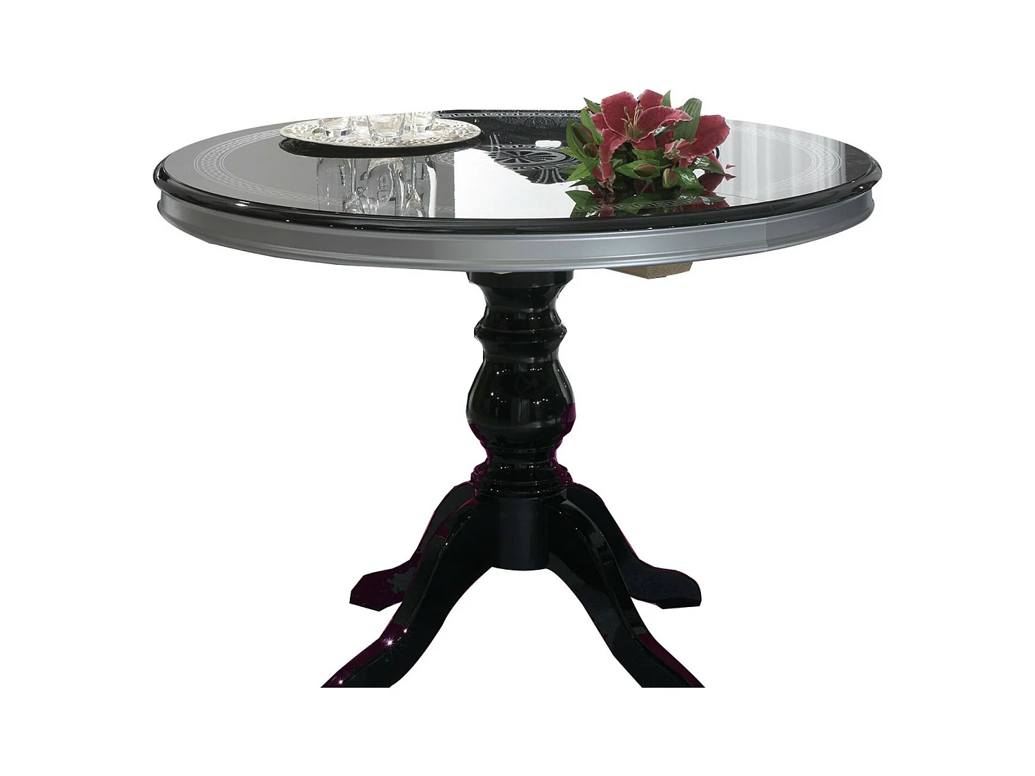Table à manger ronde bois brillant noir et gris Venus