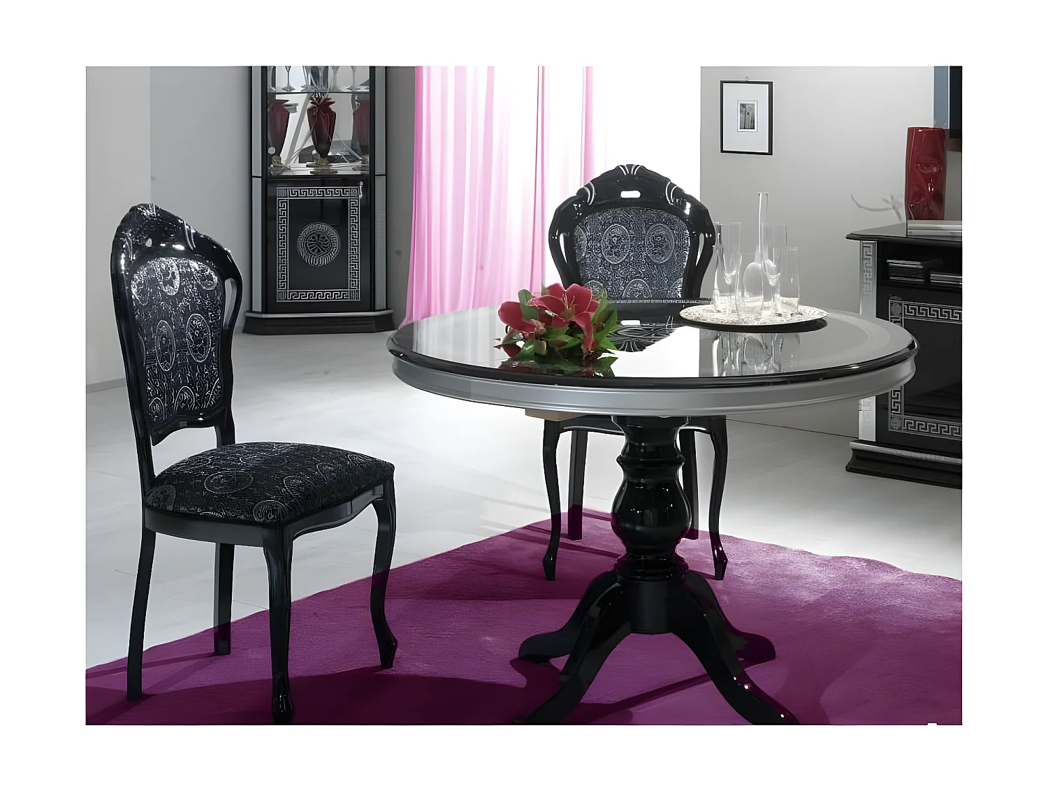 Venus ronde eettafel in glanzend zwart en grijs hout