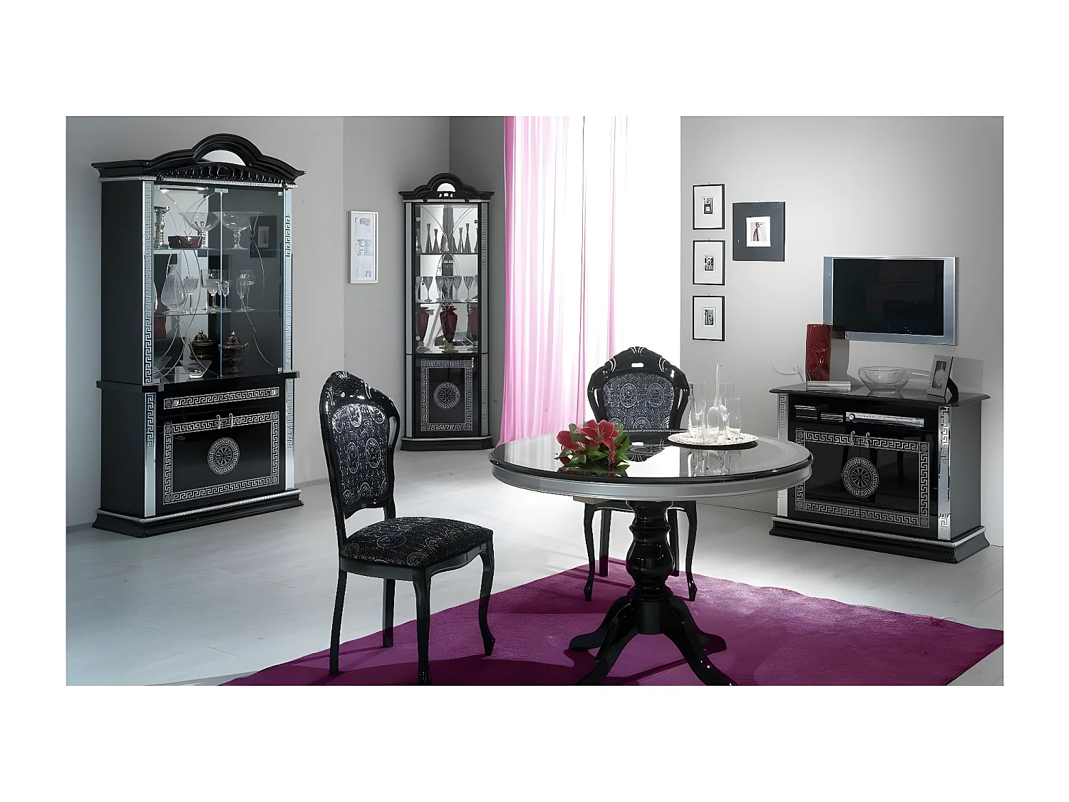 Venus ronde eettafel in glanzend zwart en grijs hout