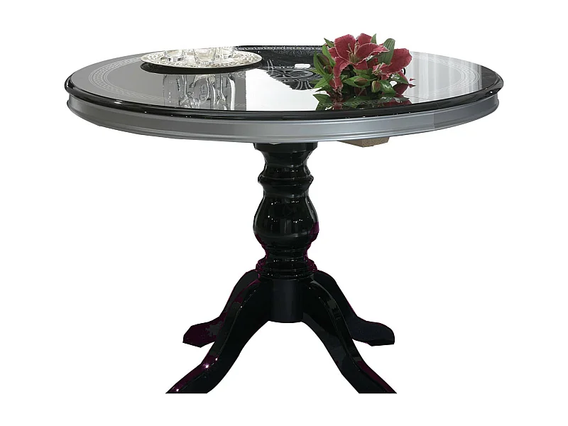 Table à manger ronde bois brillant noir et gris Venus
