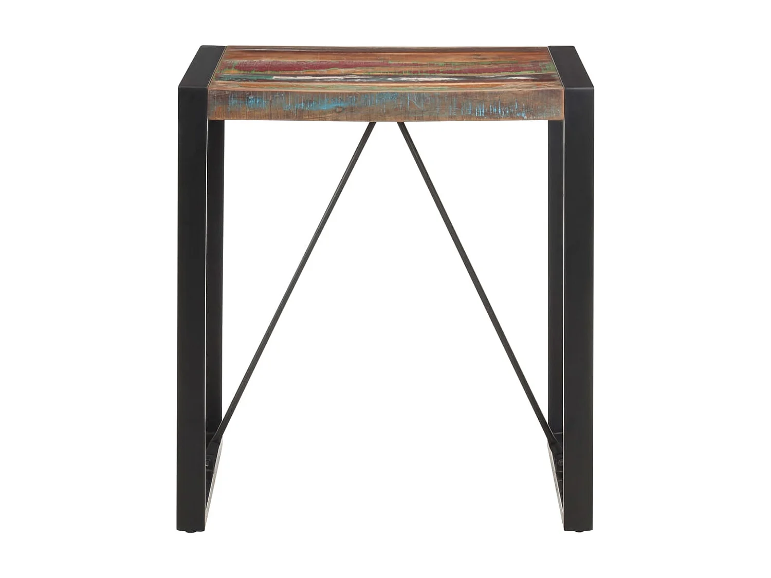 Table carrée industrielle bois recyclé massif et métal noir Vosa 70x70x75