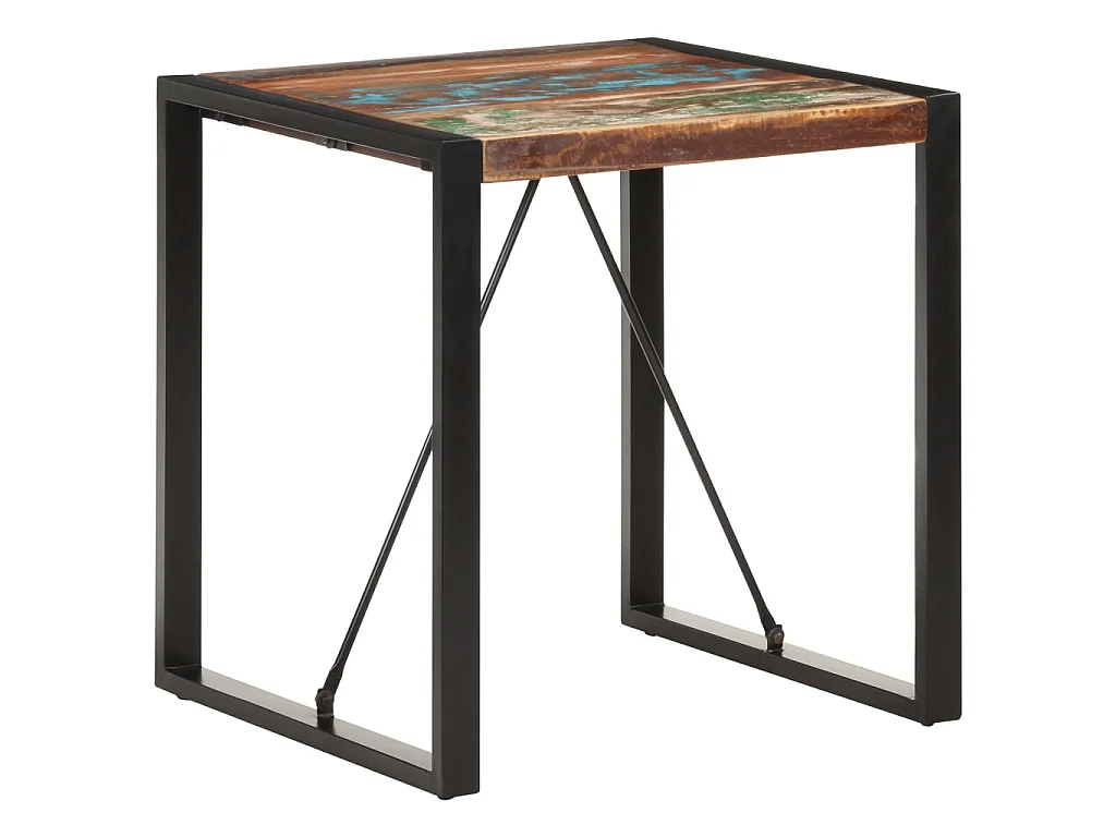 Table carrée industrielle bois recyclé massif et métal noir Vosa 70x70x75