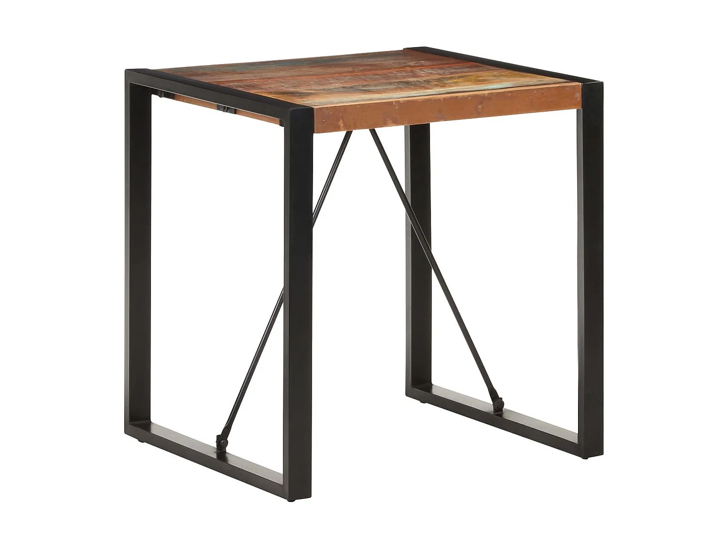 Table carrée industrielle bois recyclé massif et métal noir Vosa 70x70x75