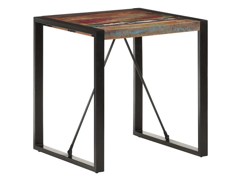 Table carrée industrielle bois recyclé massif et métal noir Vosa 70x70x75