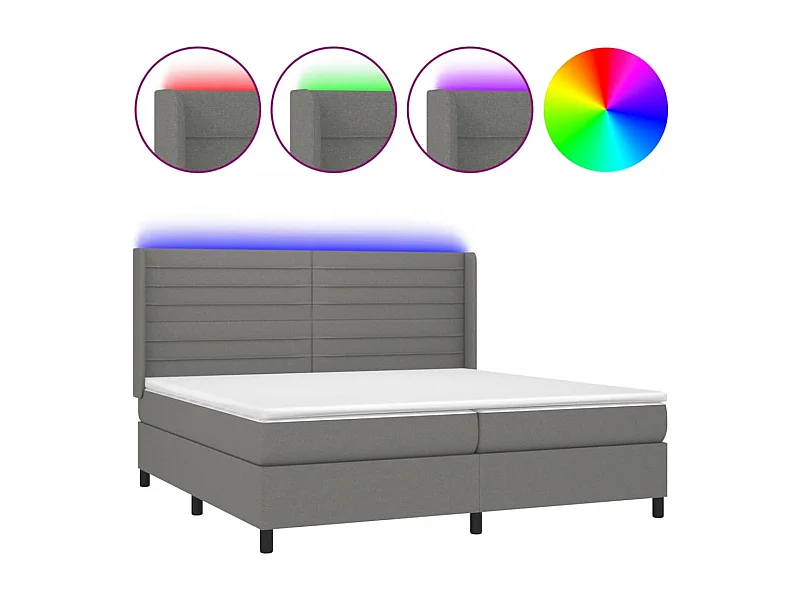 Lit à sommier tapissier et matelas et LED Gris foncé 200x200 Tissu