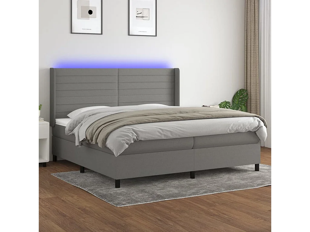 Lit à sommier tapissier et matelas et LED Gris foncé 200x200 Tissu