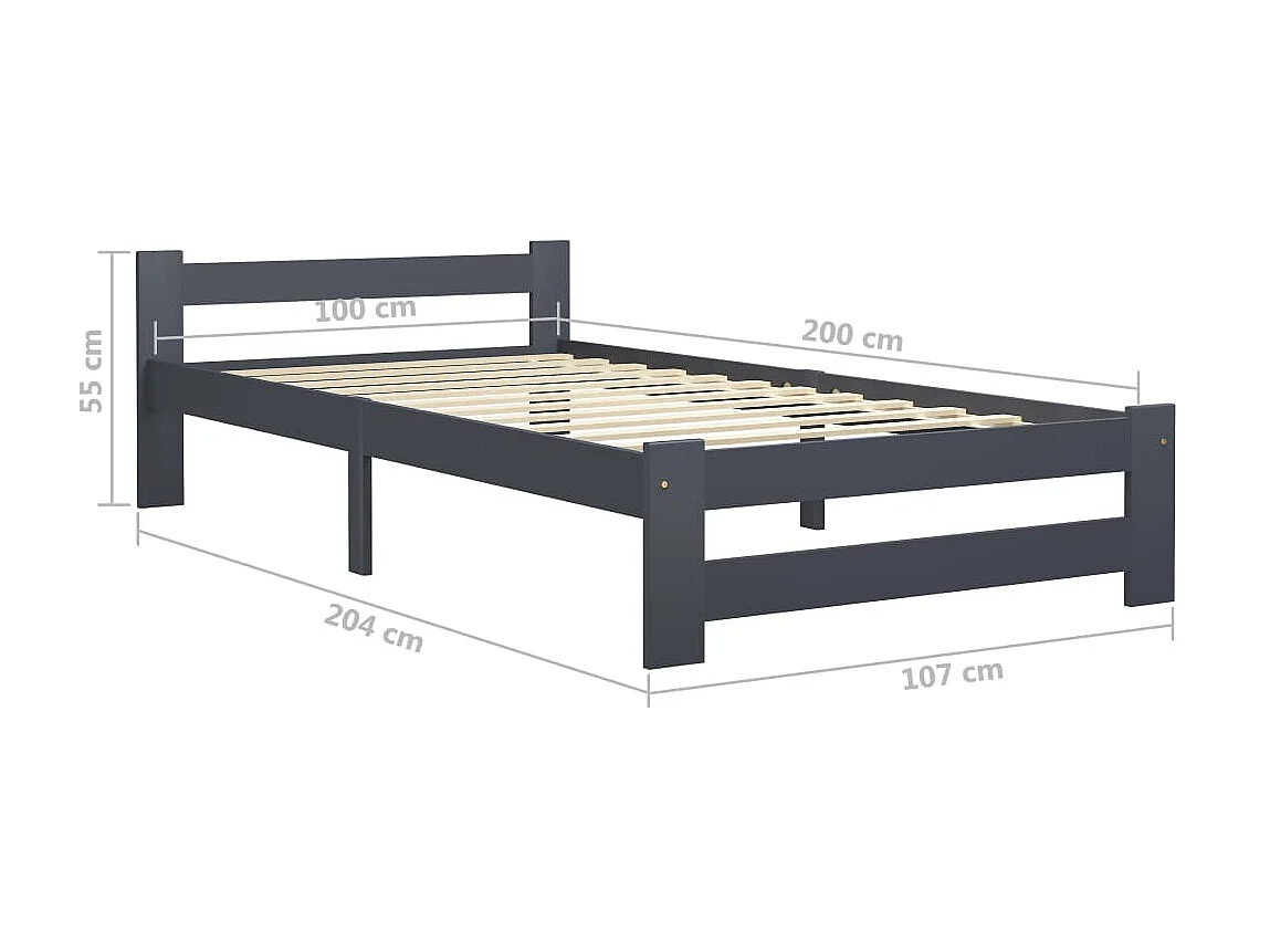 Lit Gris foncé Bois de pin massif 100x200