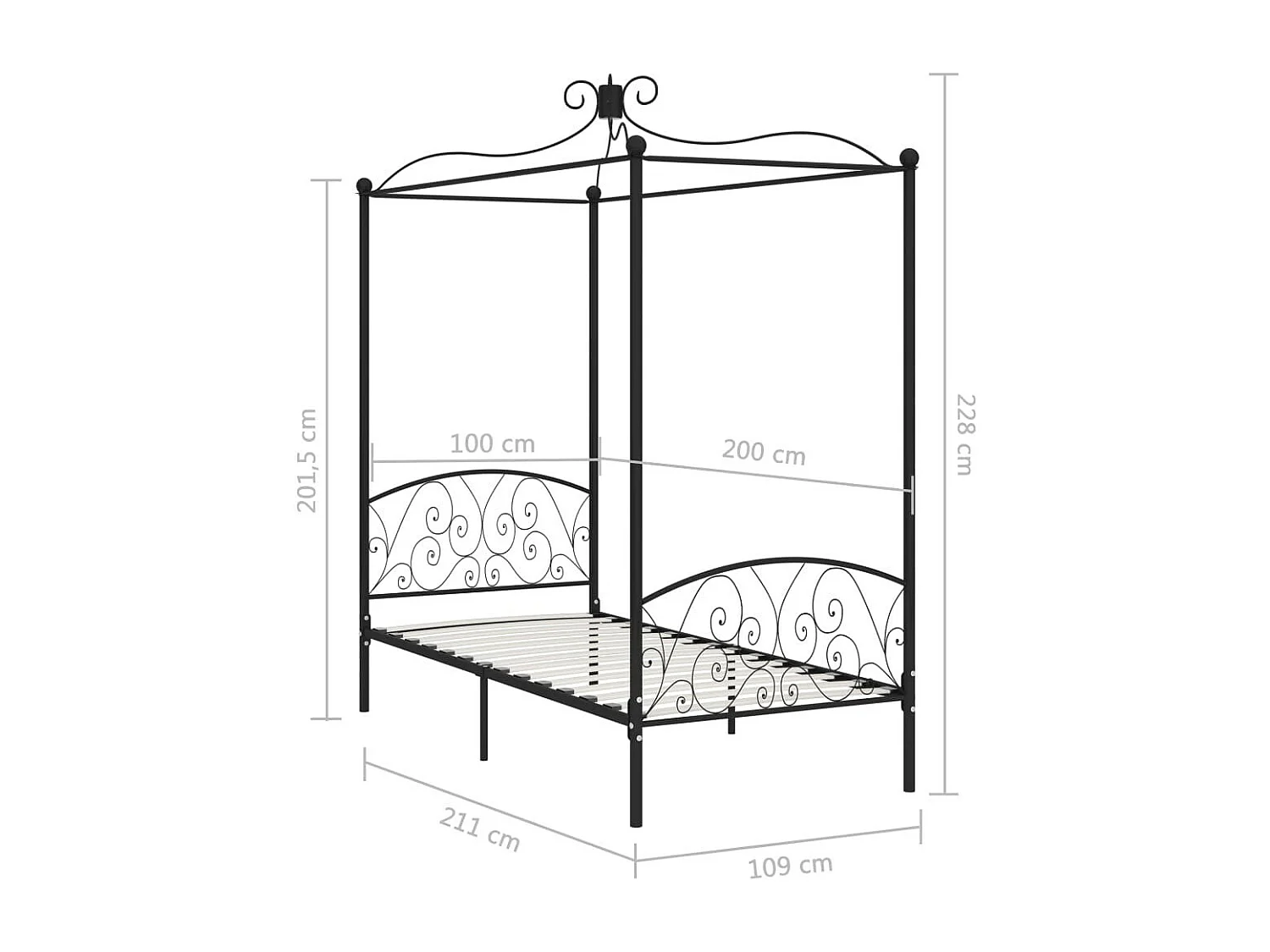 Lit à baldaquin Noir Métal 100x200