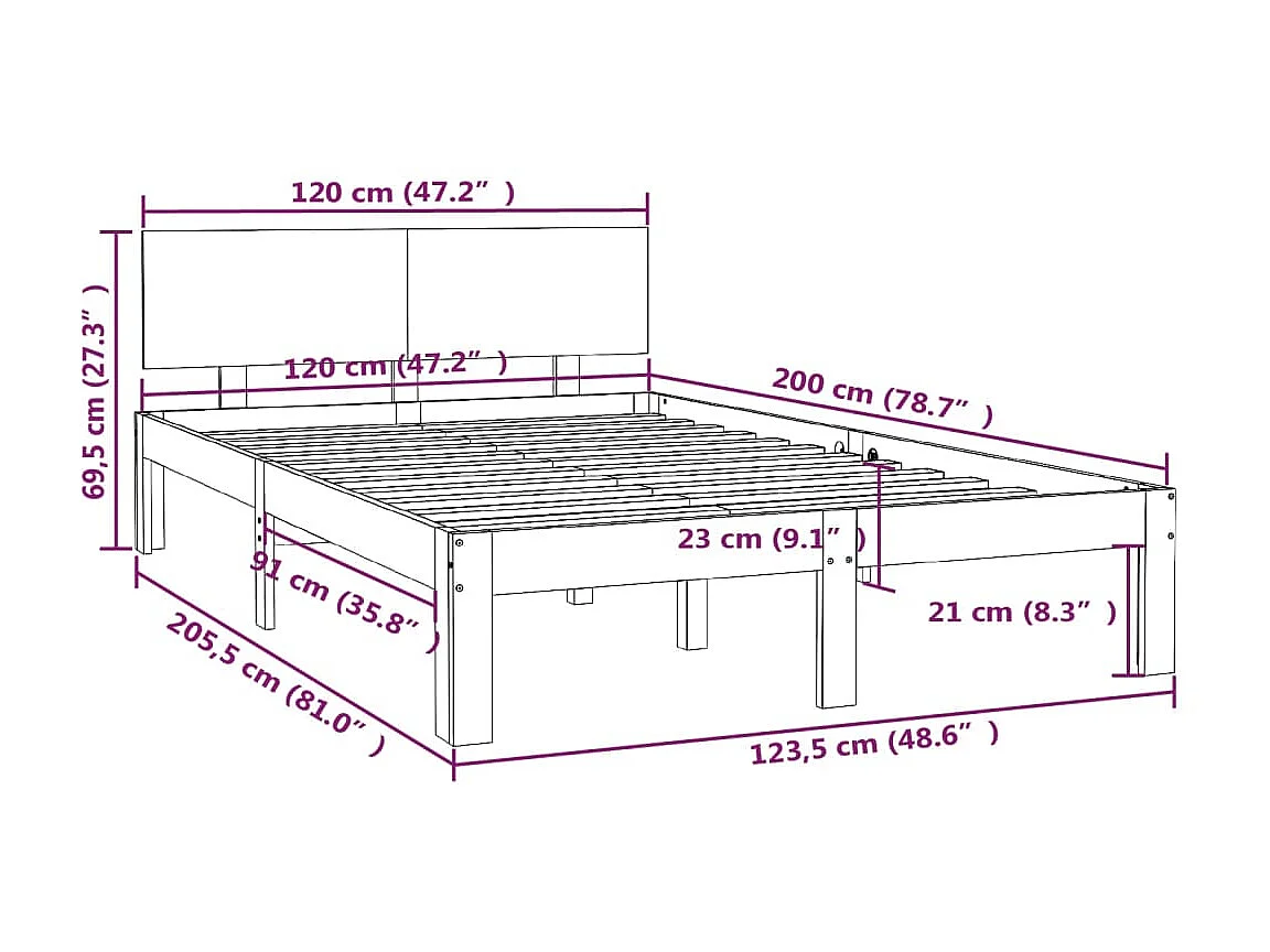 Lit Bois de pin massif 120x200 2
