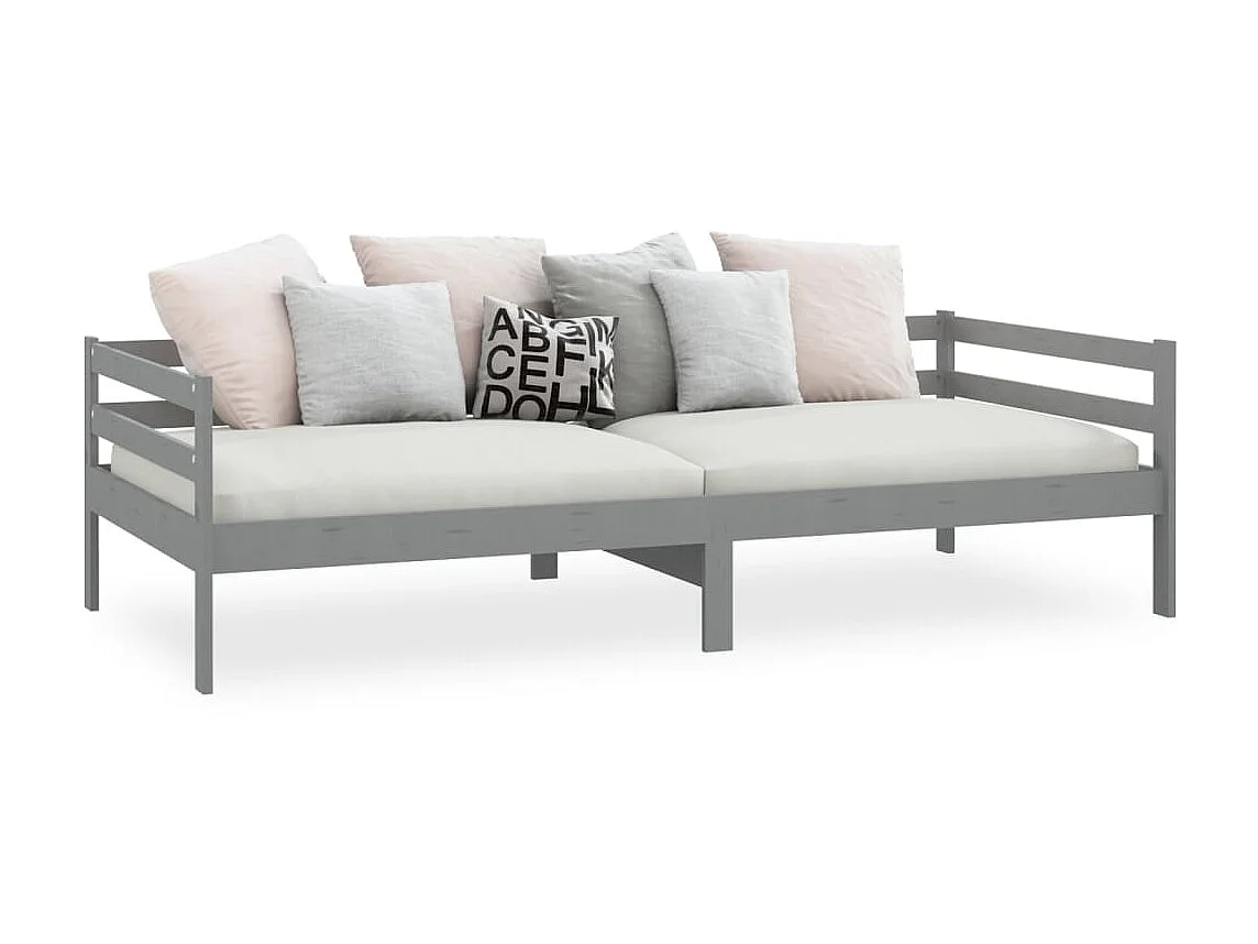 Lit Gris Bois de pin massif 90x200 3