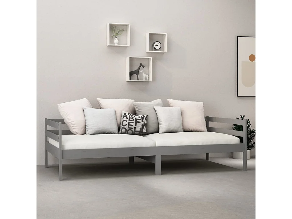 Lit Gris Bois de pin massif 90x200 3