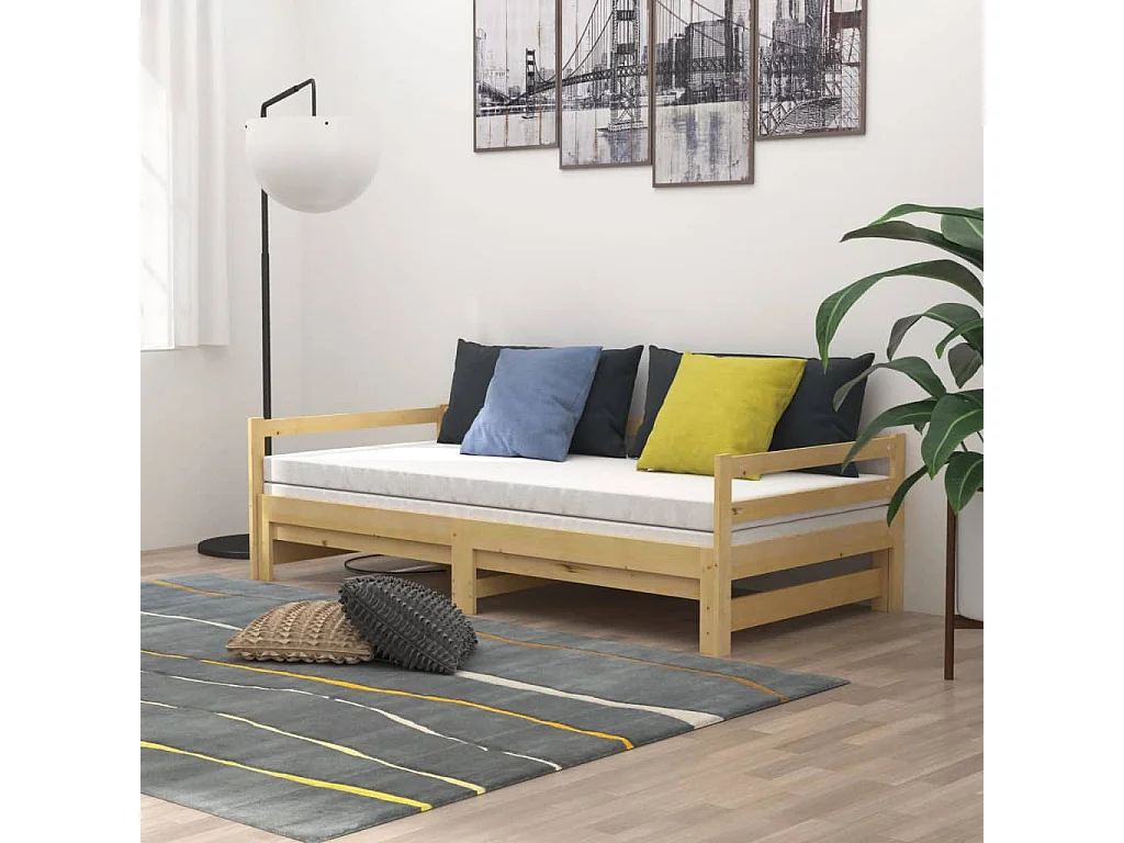 Lit coulissant 2x(90x200) cm Bois de pin massif 3