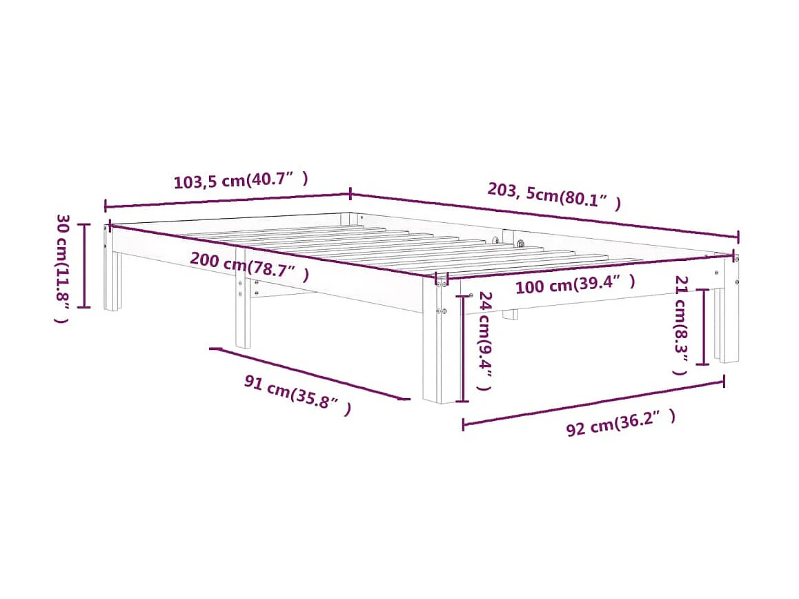 Lit Bois de pin massif 100x200 6