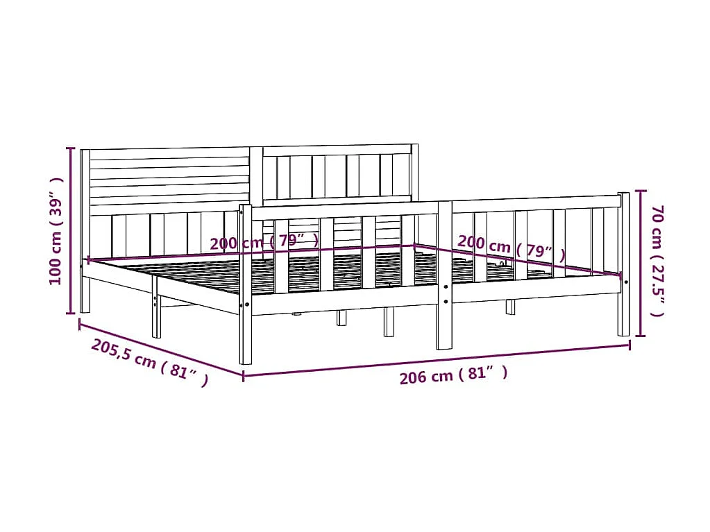 Lit Noir Bois massif 200x200 3
