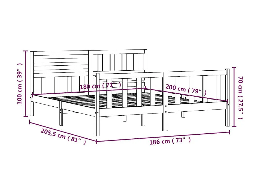 Lit Bois massif 180x200 Super King