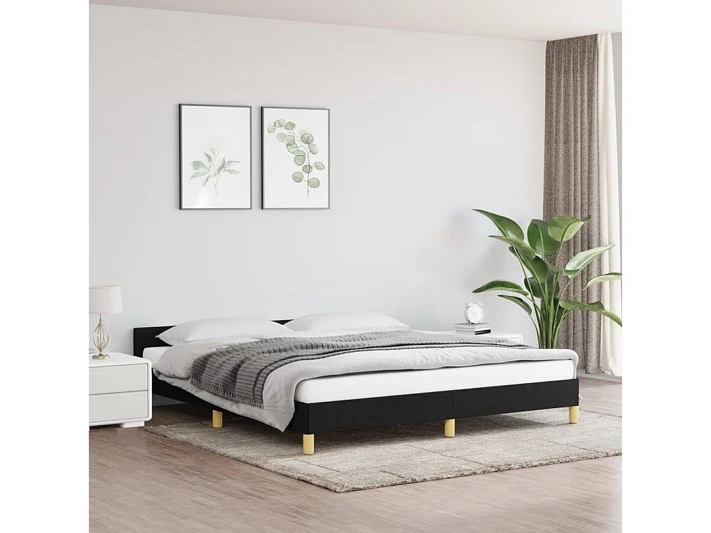 Lit avec tête de lit Noir 180x200 Tissu