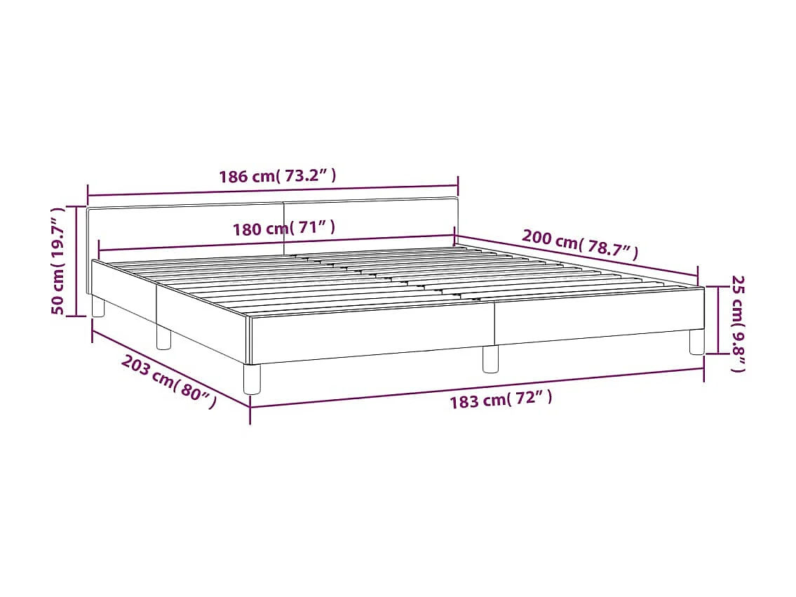Lit avec tête de lit Noir 180x200 Tissu