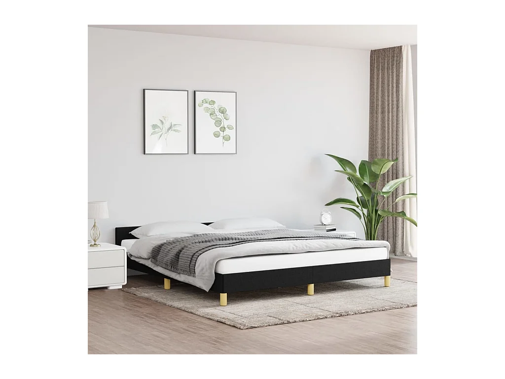 Lit avec tête de lit Noir 180x200 Tissu