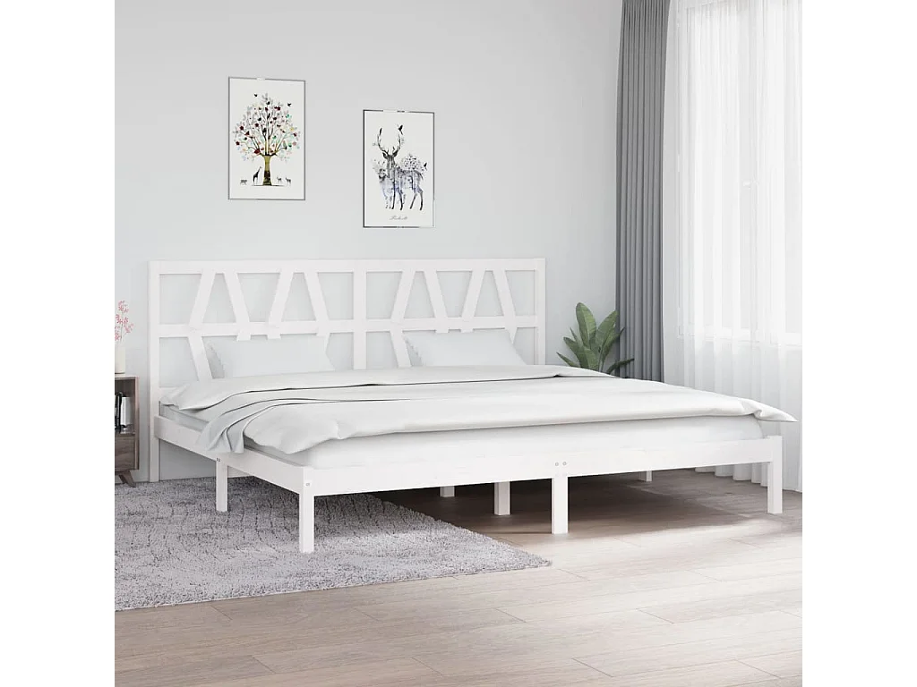 Lit Blanc Bois de pin massif 200x200 6