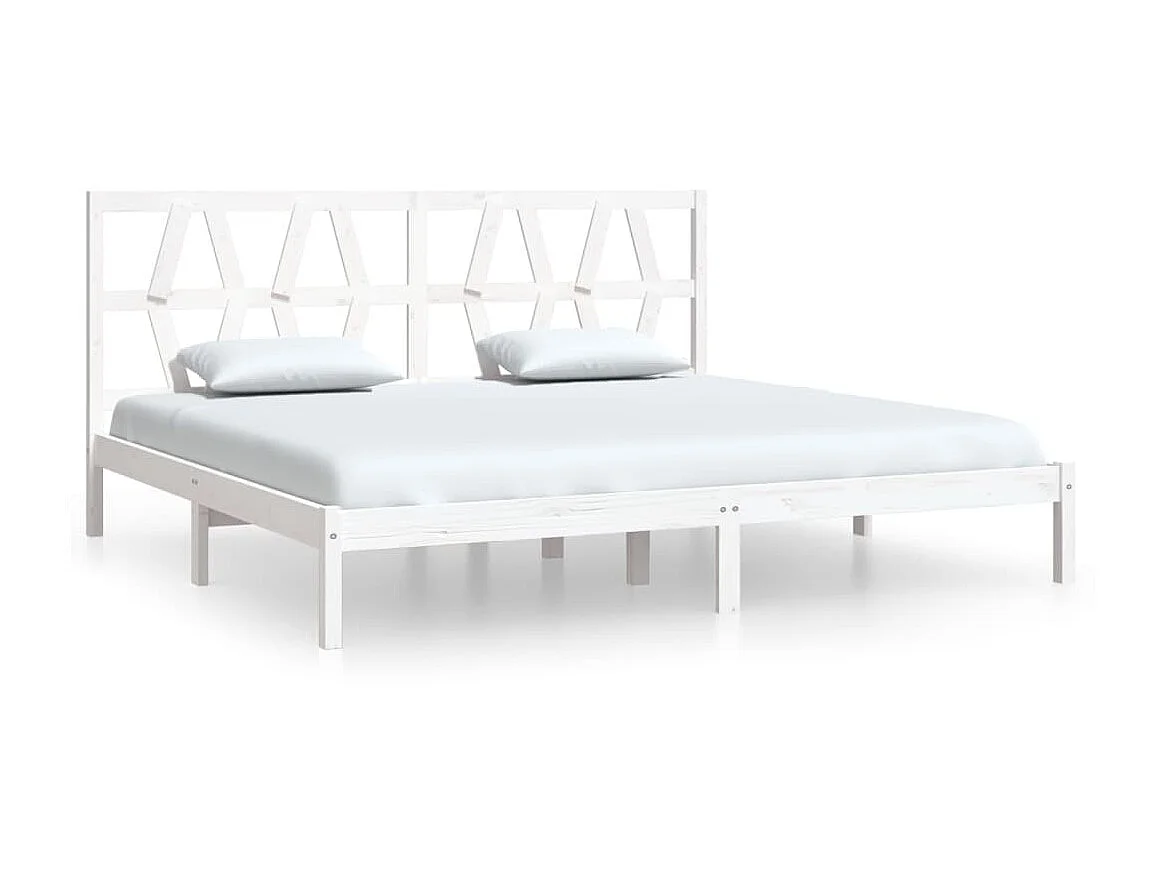 Lit Blanc Bois de pin massif 200x200 6