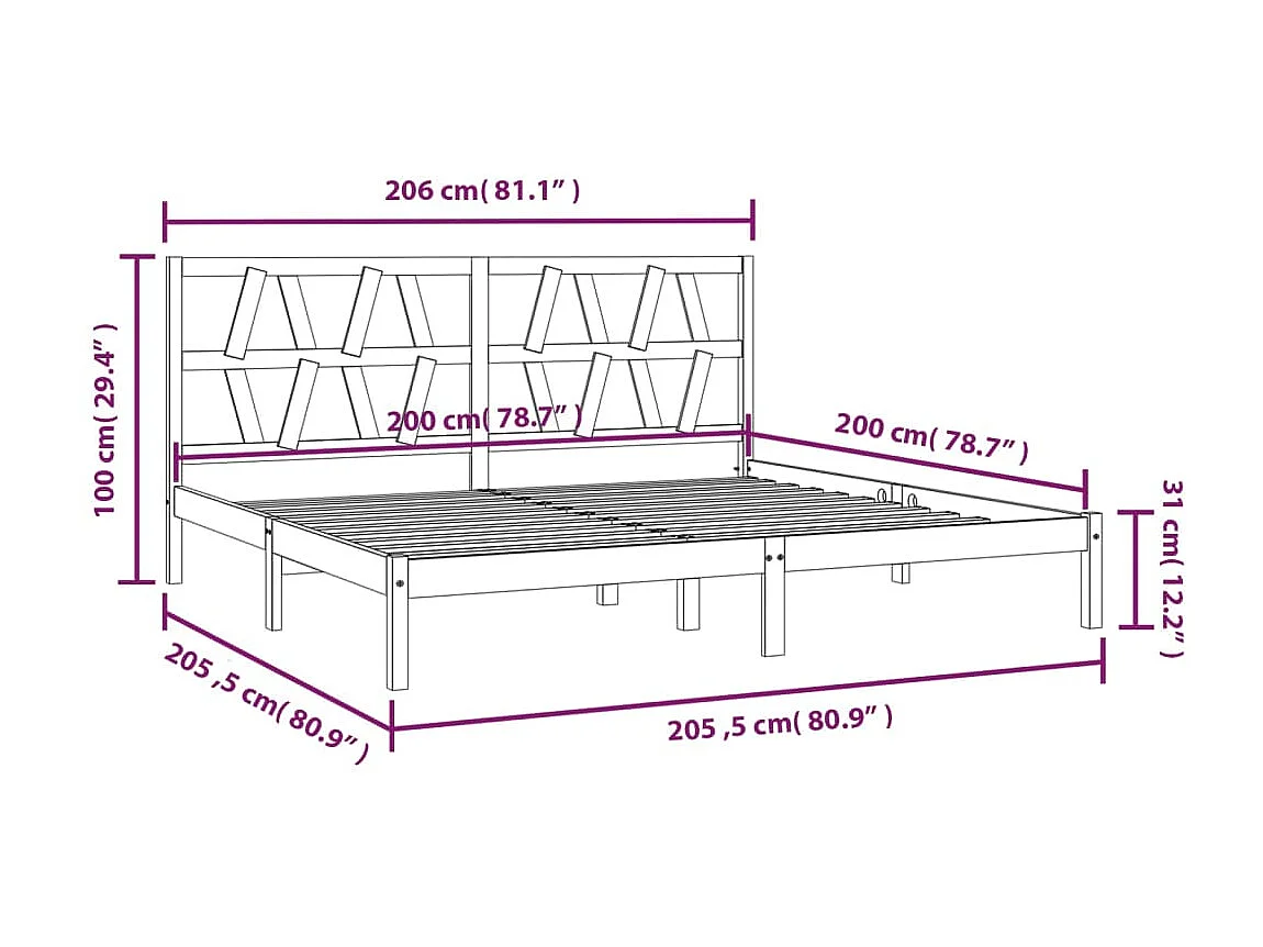 Lit Blanc Bois de pin massif 200x200 6