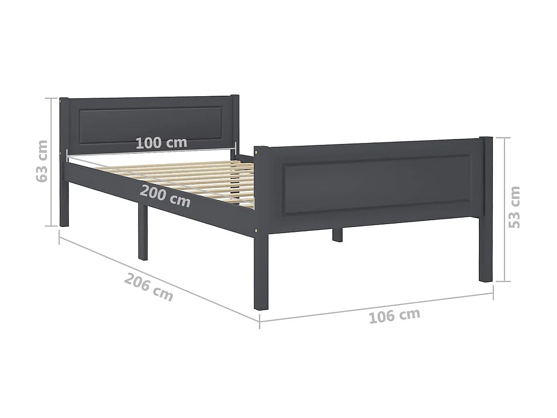Lit Bois de pin massif Gris 100x200