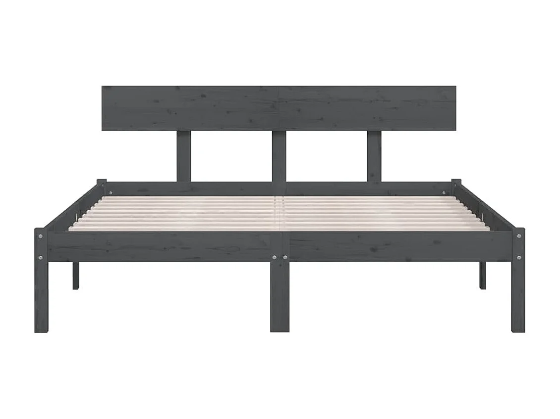 Lit Gris Bois de pin massif 150x200 UK King 3