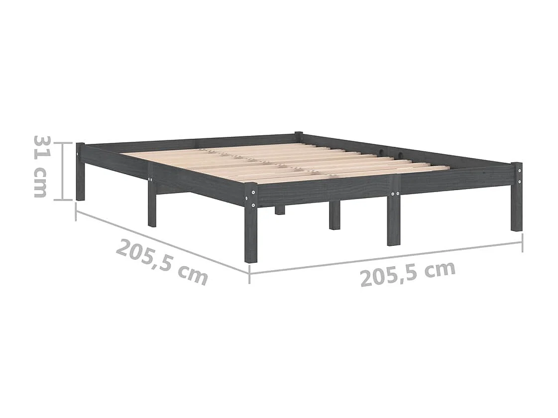 Lit Gris Bois de pin massif 200x200