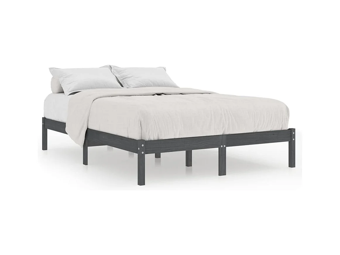 Lit Gris Bois de pin massif 200x200