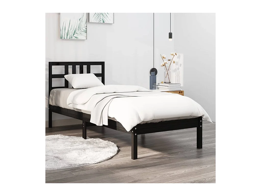 Estructura de cama individual madera maciza negra 75x190 cm