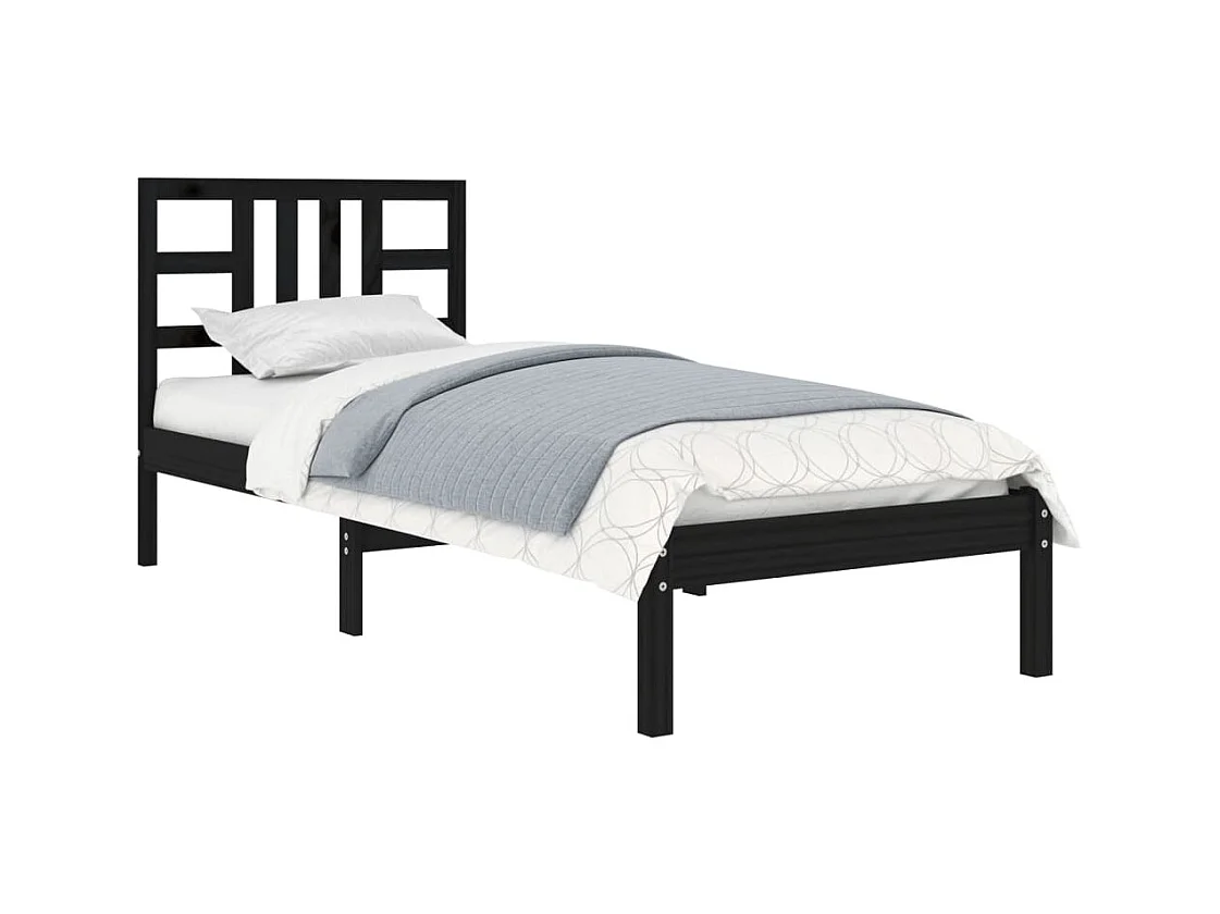 Estructura de cama individual madera maciza negra 75x190 cm