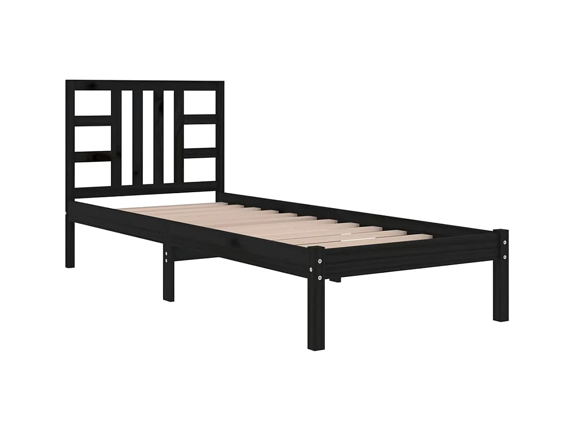 Estructura de cama individual madera maciza negra 75x190 cm