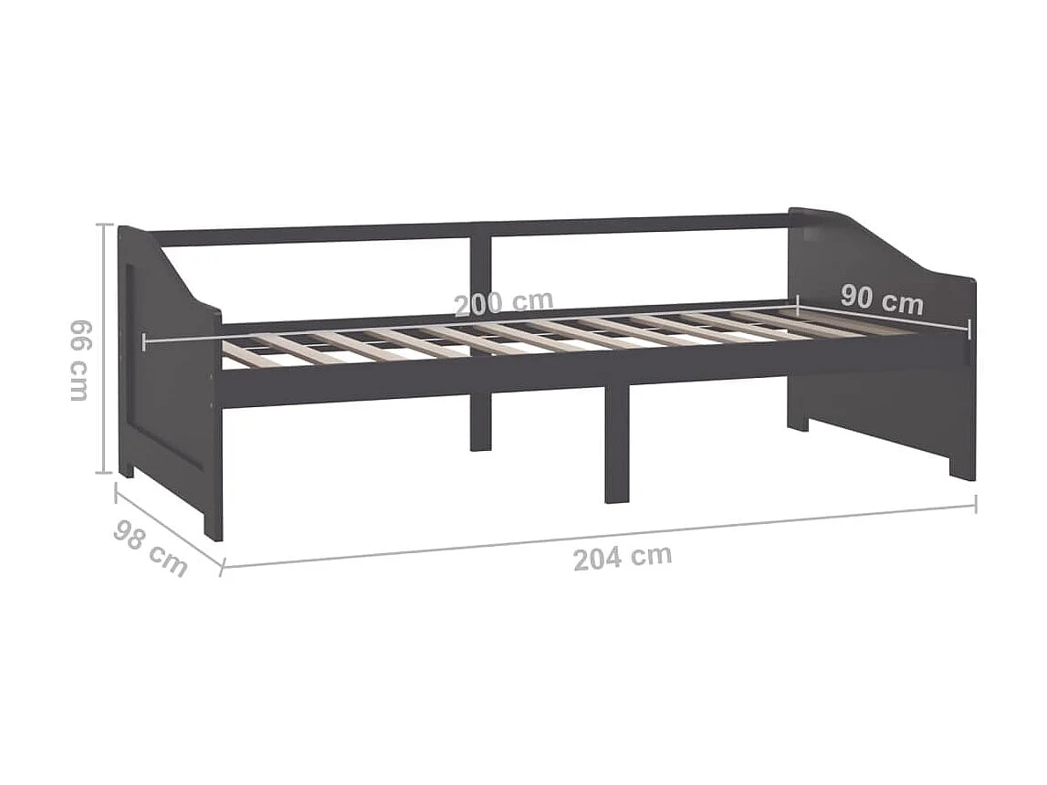 Lit de repos 3 places Gris foncé Bois de Pin massif 90x200