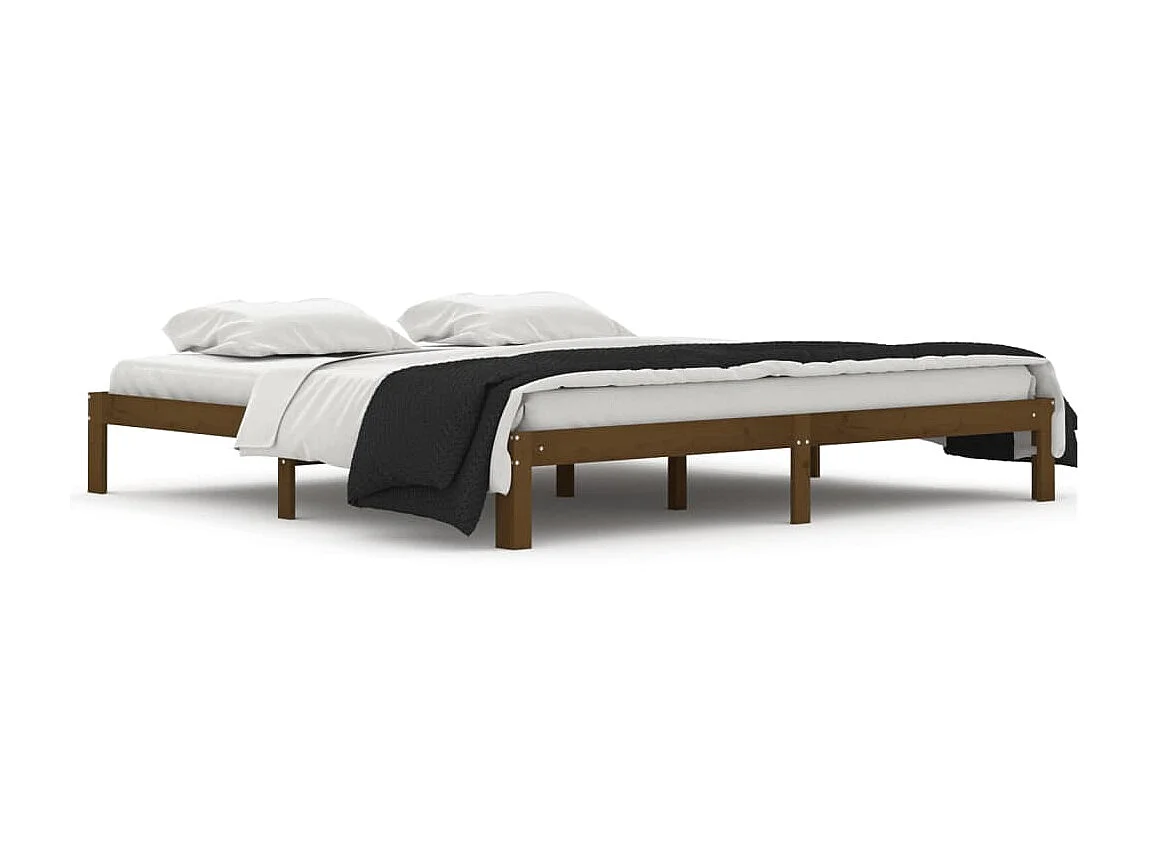 Lit Marron miel Bois de pin massif 200x200 6