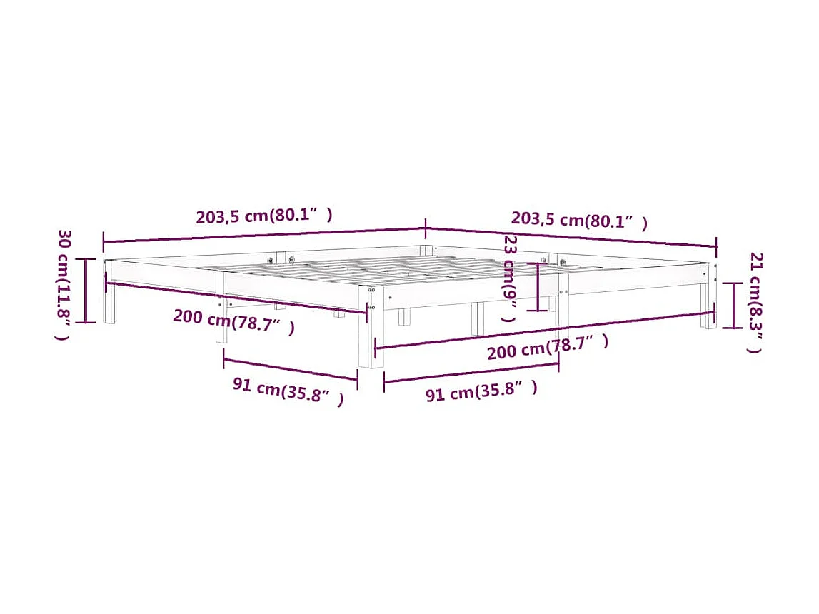 Lit Marron miel Bois de pin massif 200x200 6