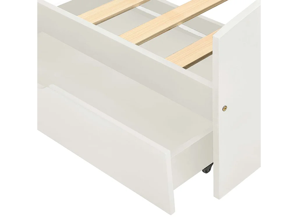 Lit avec 2 tiroirs Blanc Bois de pin massif 90x200 3